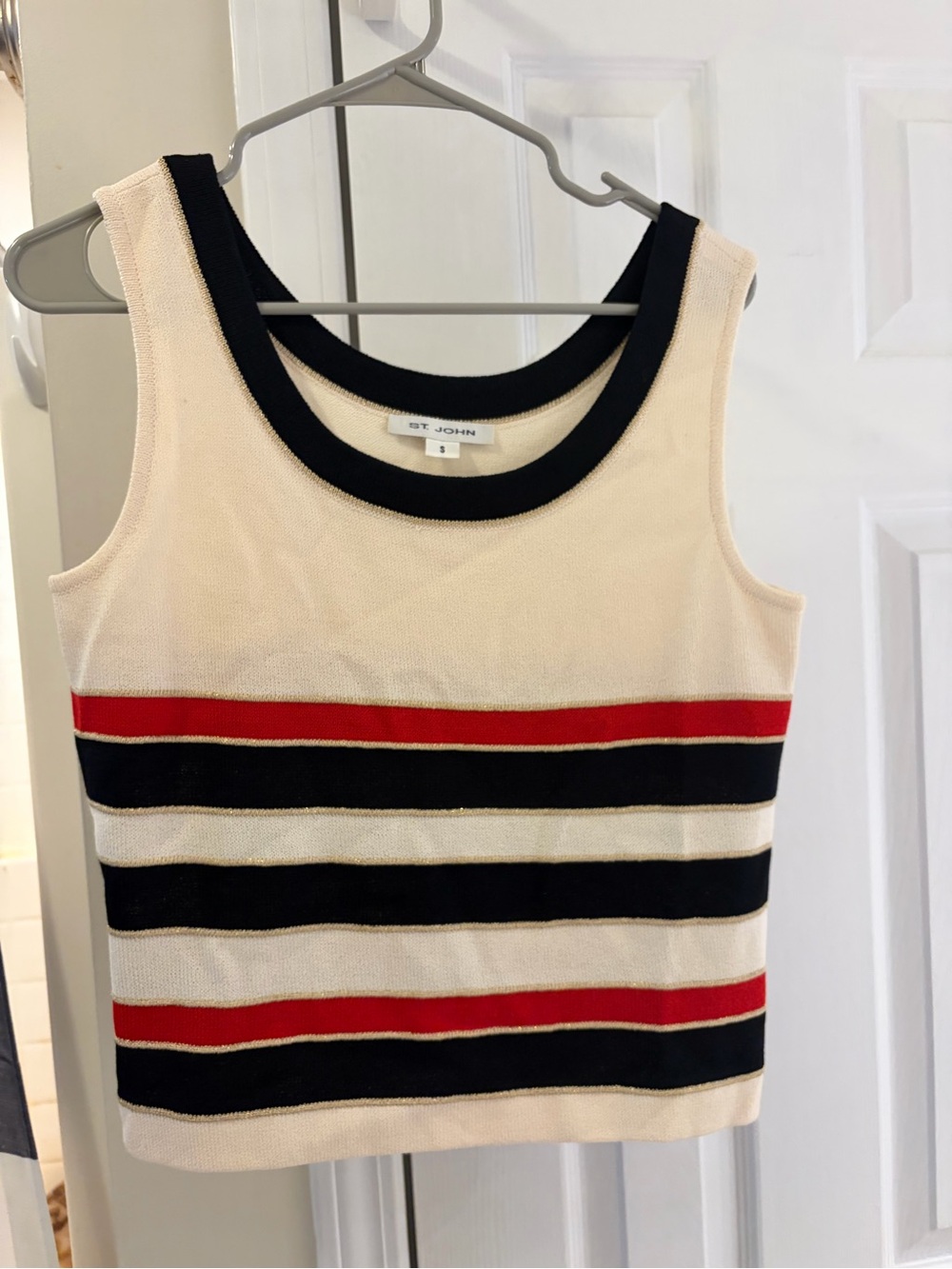 St. John Santana sleeveless blouse cream striped small
